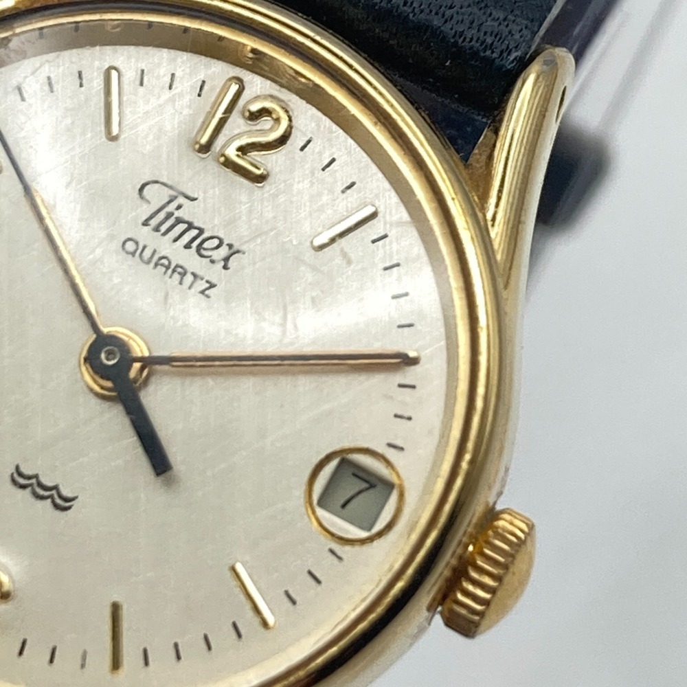 Vintage Timex Womens Watch 22mm Gold Tone Linen Dial Date New Battery SMALL 7.5" - Picture 5 of 16